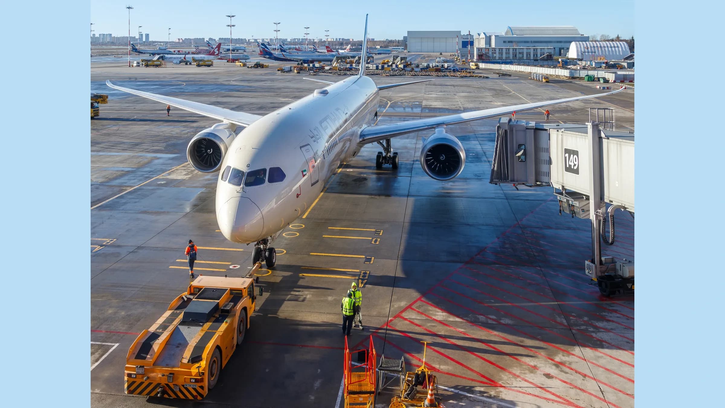 Etihad Airways Boeing 787-10 A6-BMG at a gate at Moscow Sheremetyevo.