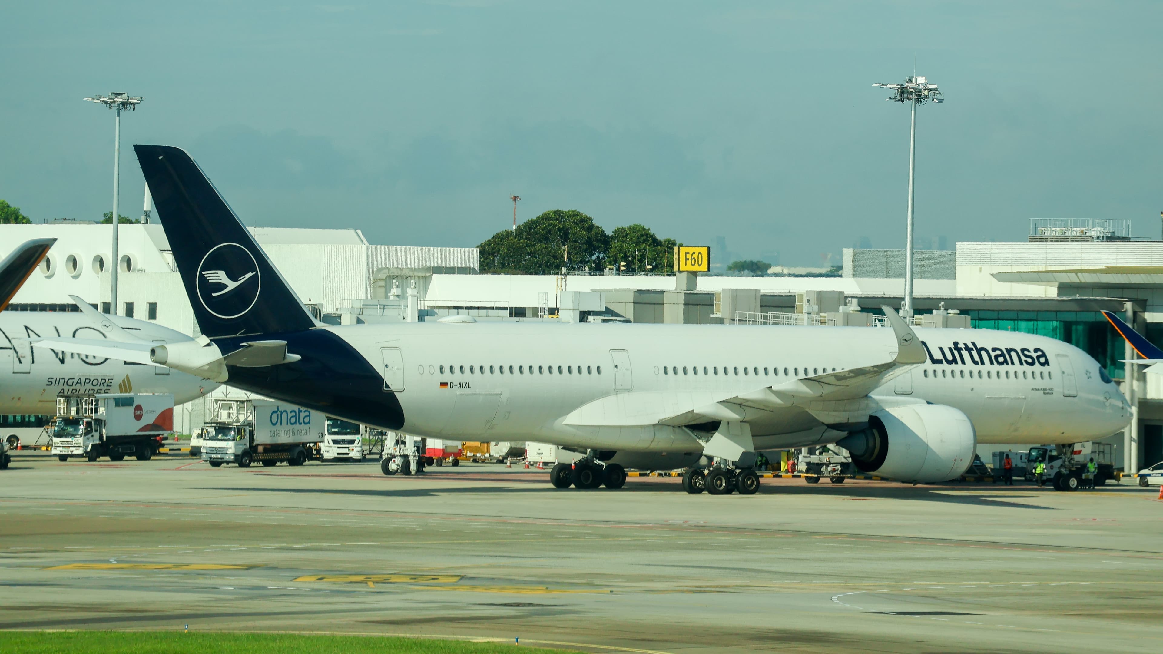 Lufthansa Airbus A350-900 D-AIXL parked at Singapore airport.