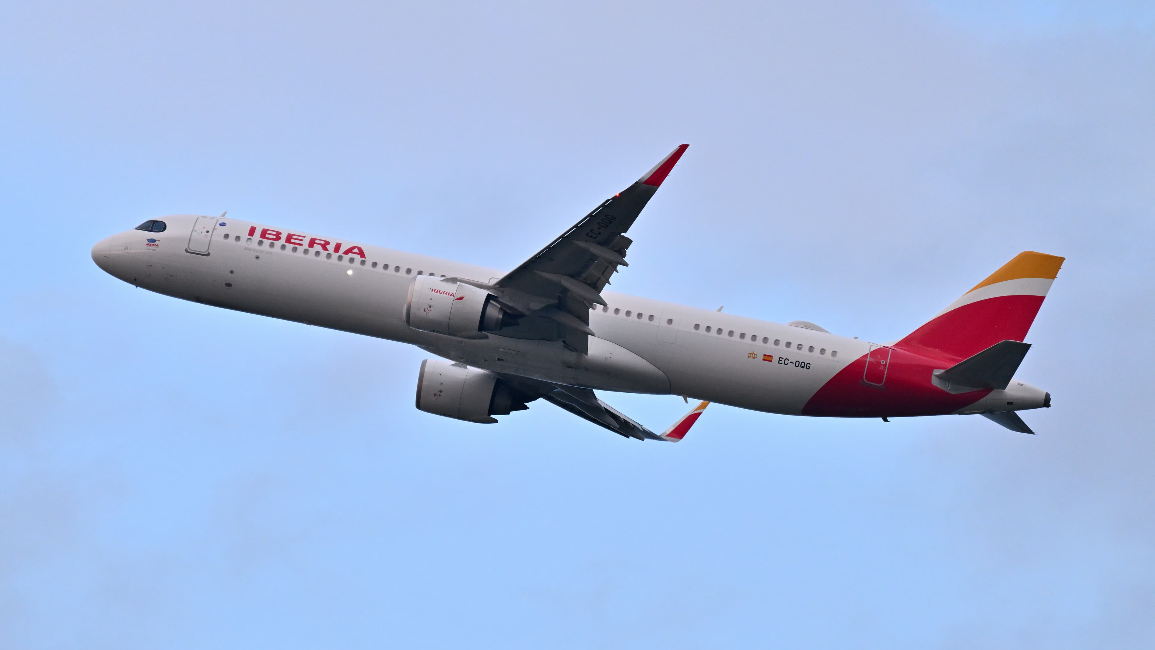 Airbus A321XLR Iberia EC-OQG au départ de Boston, juillet 2026.