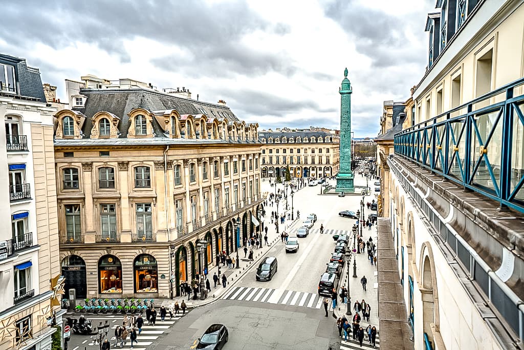 Place Vendôme and its column seen from the room balcony
