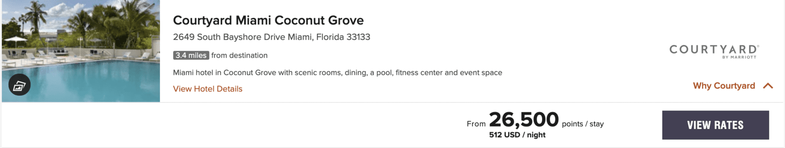 États-Unis&nbsp;: Partir en Floride avec des points - Courtyard miami coconut grove