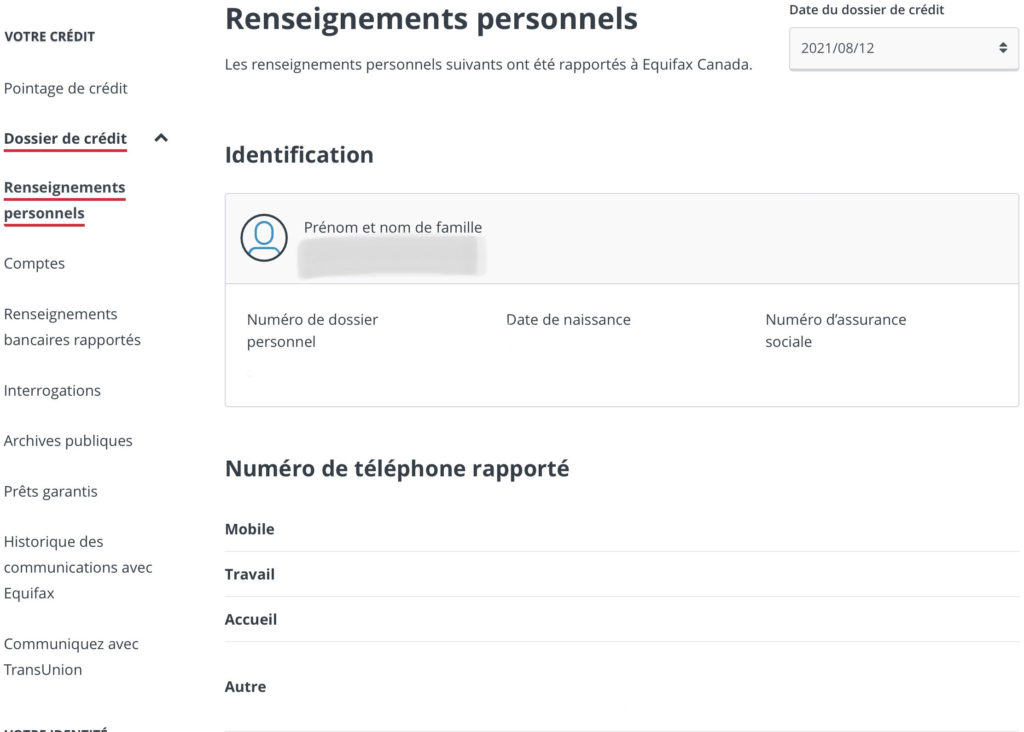 Equifax renseignements personnels