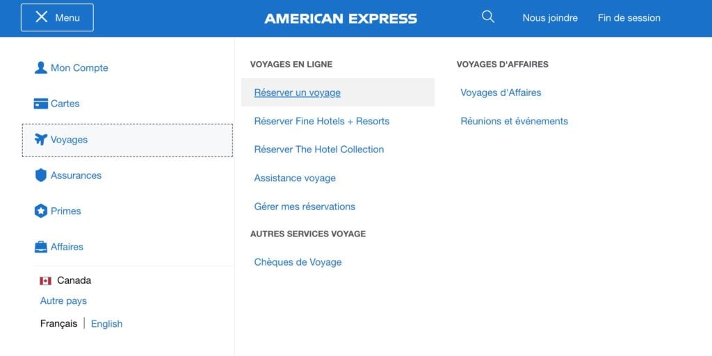 amex – credit voyage – menu – fr