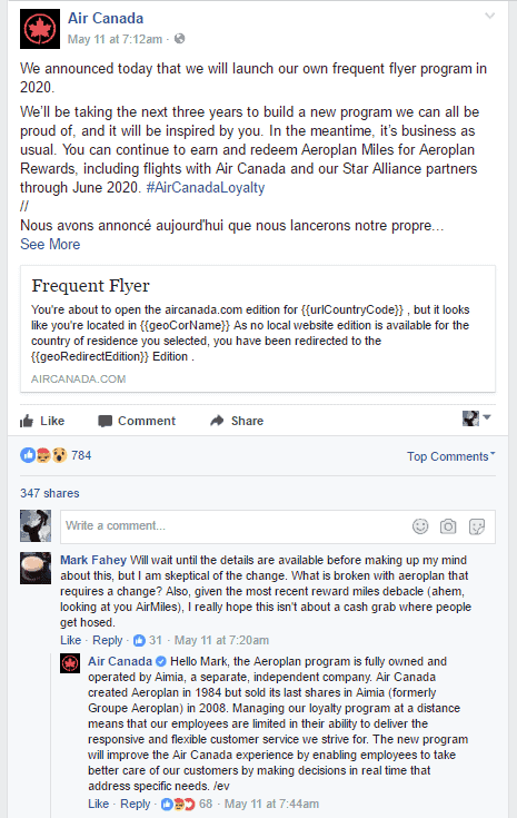 commentaires fb air canada