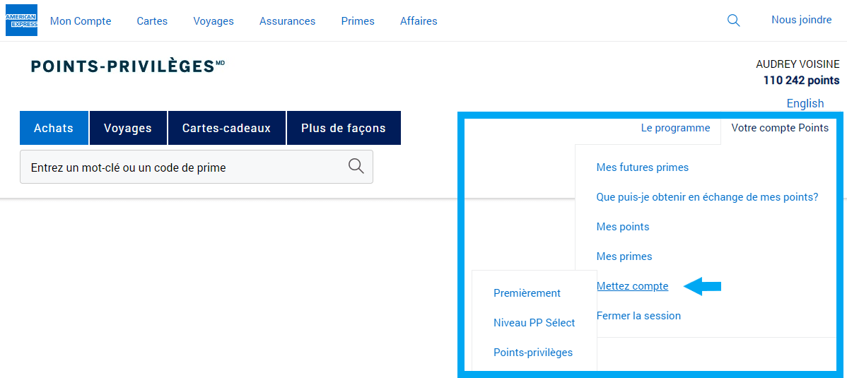American Express: comment consulter l’accumulation de points AVANT le relevé - amex consulter points comptes 2