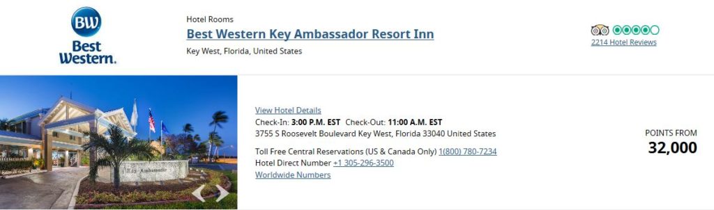 best western key ambassador resort inn tarifs