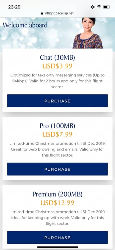 Singapore Airlines Wifi Options