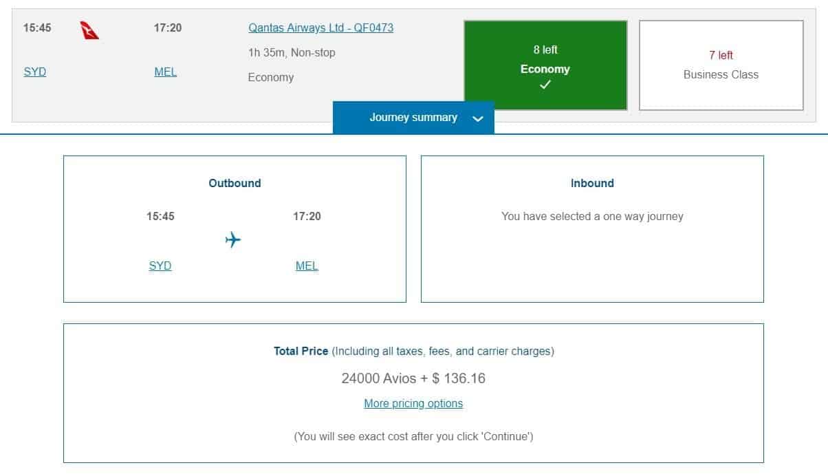 Australia and Japan: using British Airways Executive Club Avios miles - Syd Mel Avios