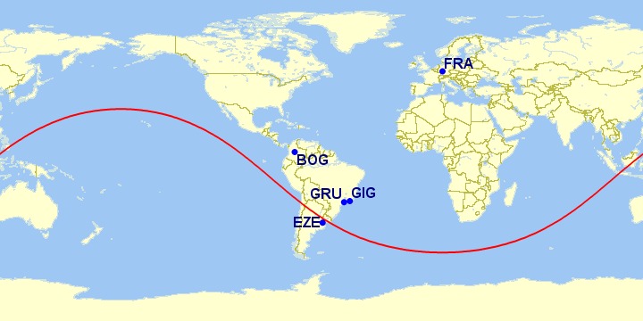 Distance Atlantic South America Fra Cities