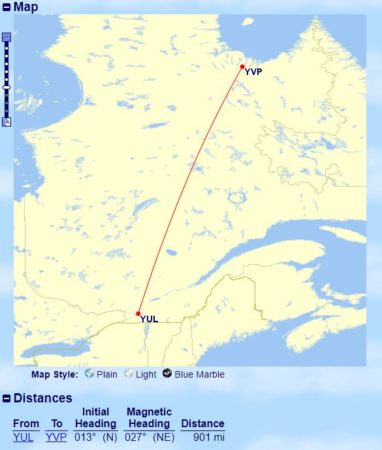 yul yvp milesopedia aeroplan kuujjuaq