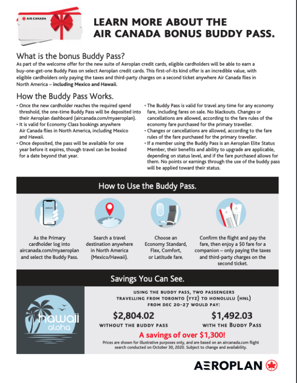 Introducing the New Buddy Pass coming with some Aeroplan credit cards