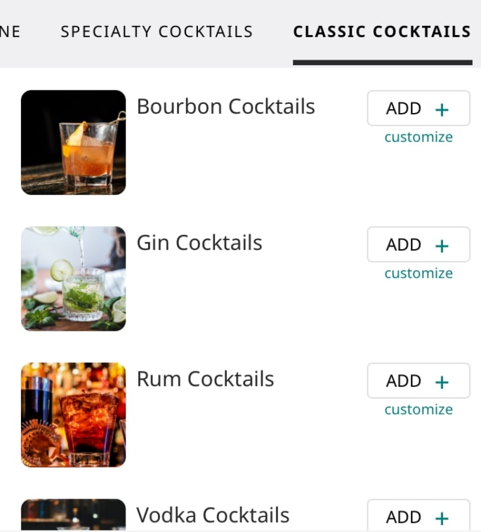 Westjet Elevation Lounge Classic Cocktails