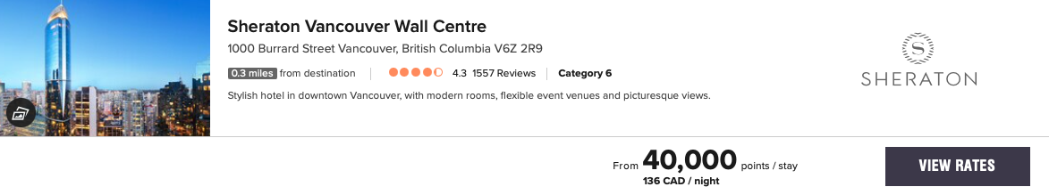 Avis&nbsp;: Sheraton Vancouver Wall Centre | Marriott Bonvoy - Tarif Sheraton Vancouver Wall Centre