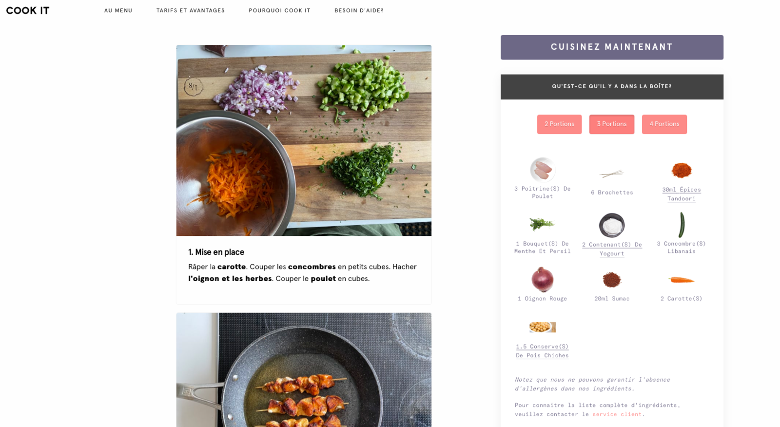 Avis: Les Services de livraison de Plats Prêts À Cuisiner Cook It et Marché Goodfood - Cook It Exemple Recette