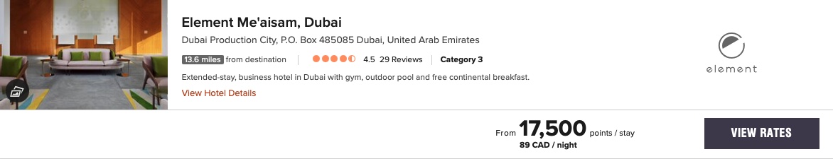 Avis&nbsp;: Element Me’aisam Dubai Hotel | Marriott Bonvoy - Element Me Aisam Tarif