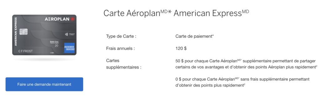 carte aeroplan american express – carte de paiement