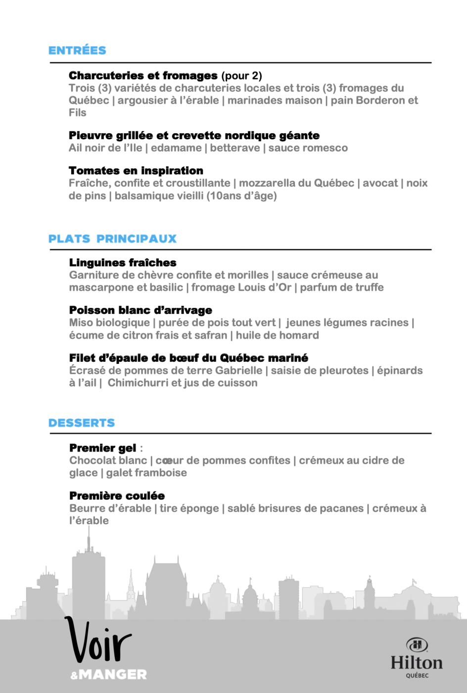 Review&nbsp;: Hilton Quebec Hotel | Hilton Honors - Menu Hilton Quebec Fr