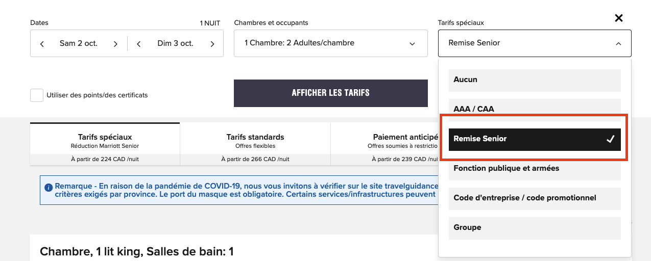 Marriott Bonvoy&nbsp;: Comment économiser en payant en argent dans les hôtels Marriott Bonvoy&nbsp;: tarifs spéciaux et autres astuces - Remise senior marriott