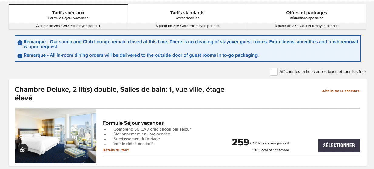 Marriott Bonvoy&nbsp;: Comment économiser en payant en argent dans les hôtels Marriott Bonvoy&nbsp;: tarifs spéciaux et autres astuces - Sheraton wall centre