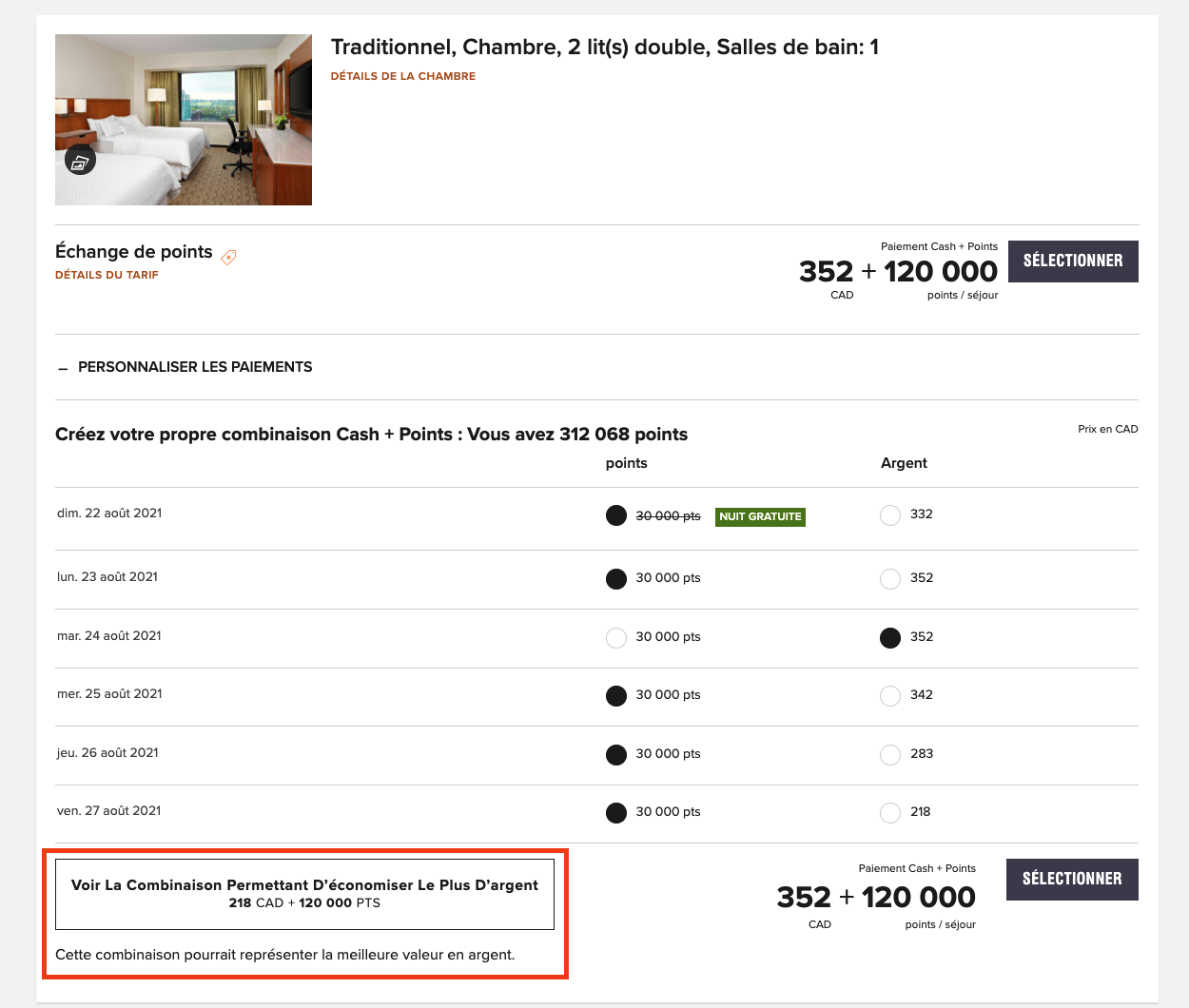 Marriott Bonvoy&nbsp;: Comment économiser en payant en argent dans les hôtels Marriott Bonvoy&nbsp;: tarifs spéciaux et autres astuces - Westin Calgary voir combinaison
