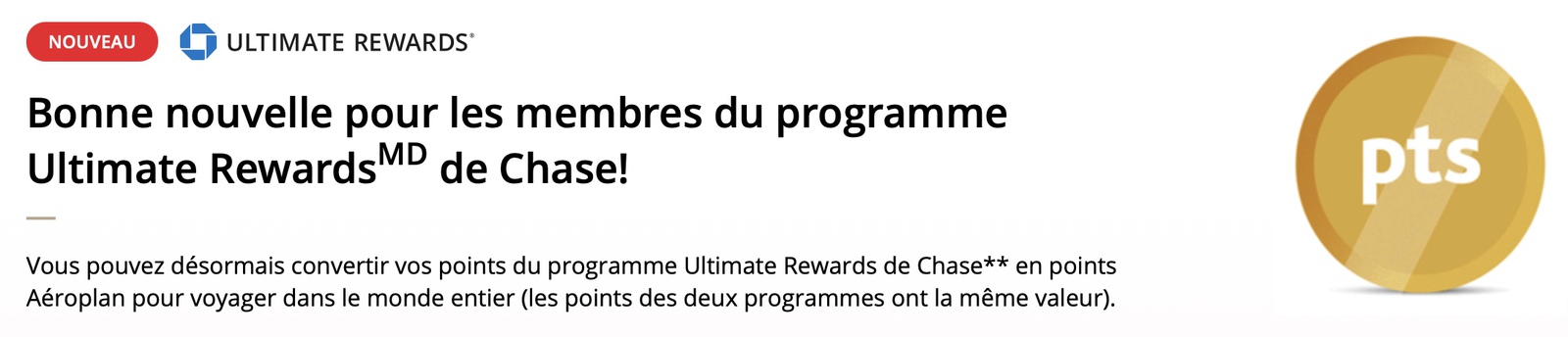 États-Unis&nbsp;: Partenariat entre Aéroplan et Chase (Ultimate Rewards + Carte de Crédit) - chase ultimate rewards aeroplan fr