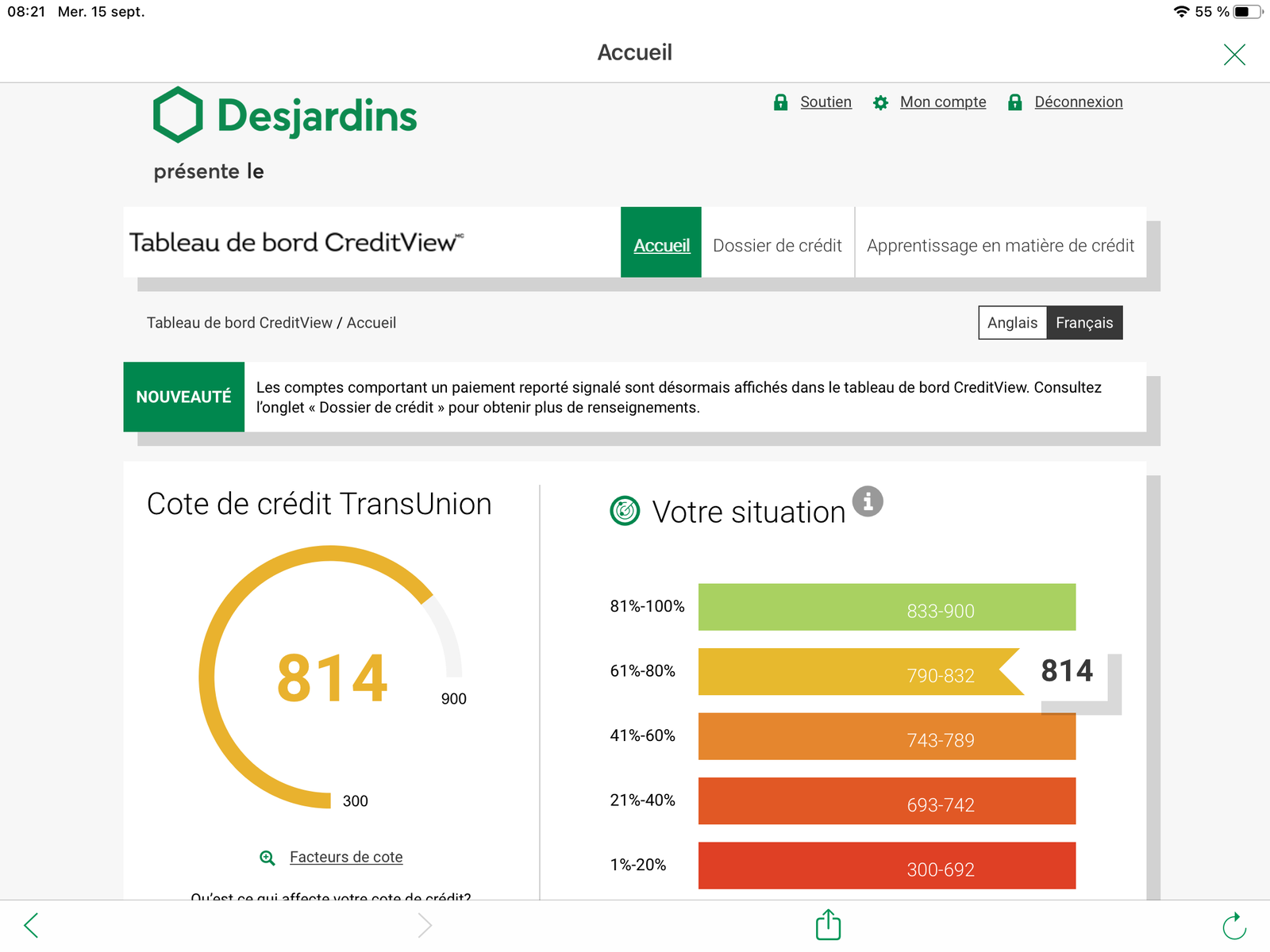 How to find out your credit score through the Desjardins AccèsD portal - Cote de crédit Desjardins