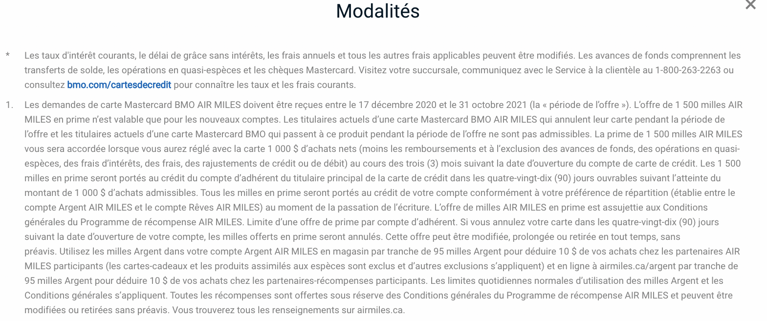 Pourquoi n&rsquo;ai-je pas re&ccedil;u mon bonus de bienvenue de carte de cr&eacute;dit&nbsp;? - petits caractères BMO