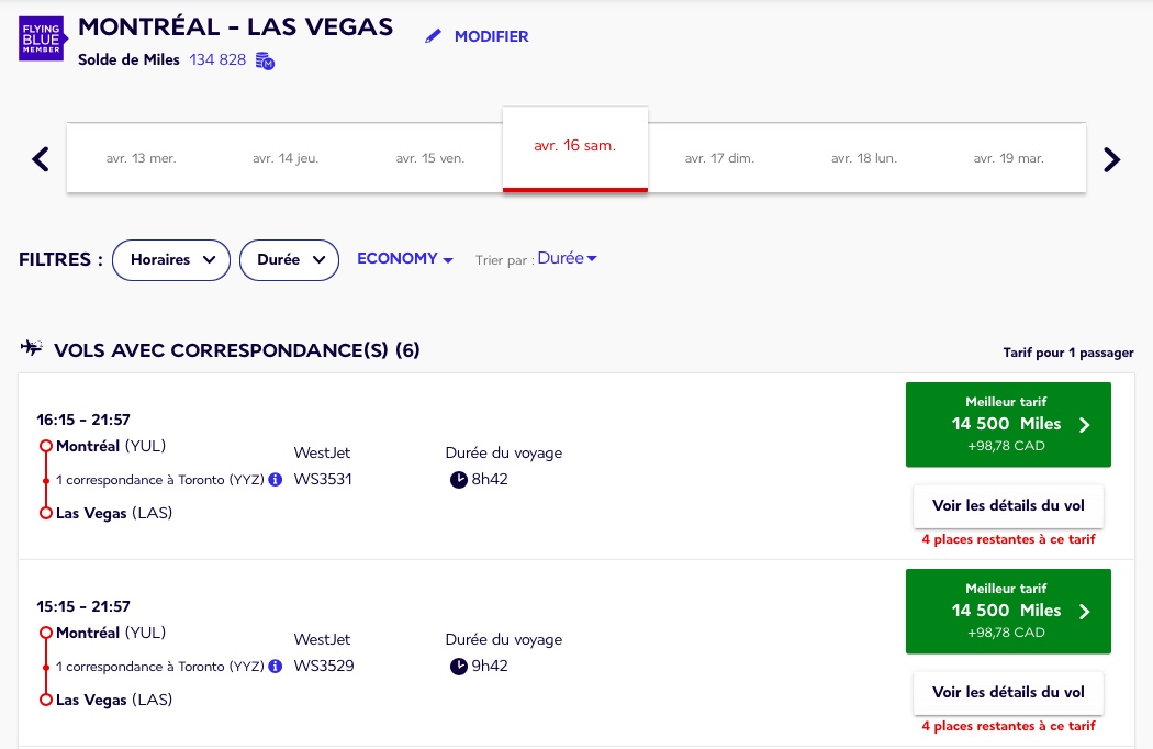 Voyagez avec WestJet grâce aux Miles Flying Blue - yul las westjet flying blue fr