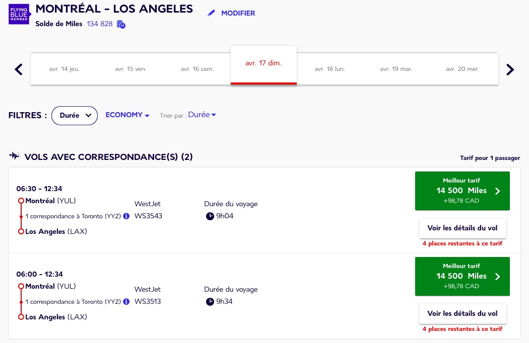 Voyagez avec WestJet grâce aux Miles Flying Blue - yul lax westjet flying blue fr