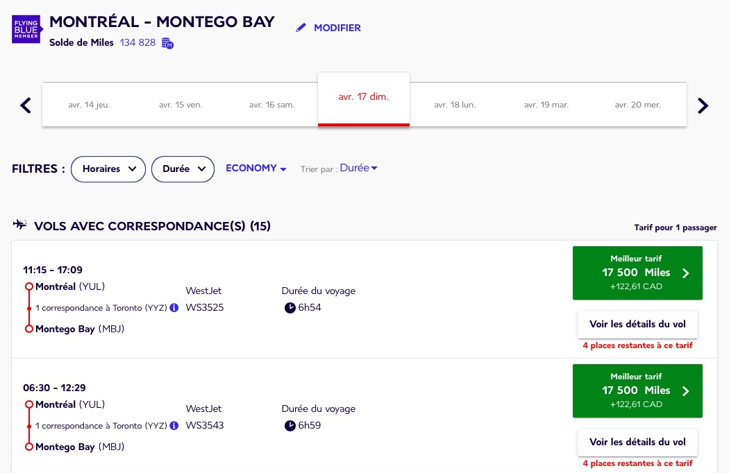 Voyagez avec WestJet grâce aux Miles Flying Blue - yul mbj westjet flying blue fr
