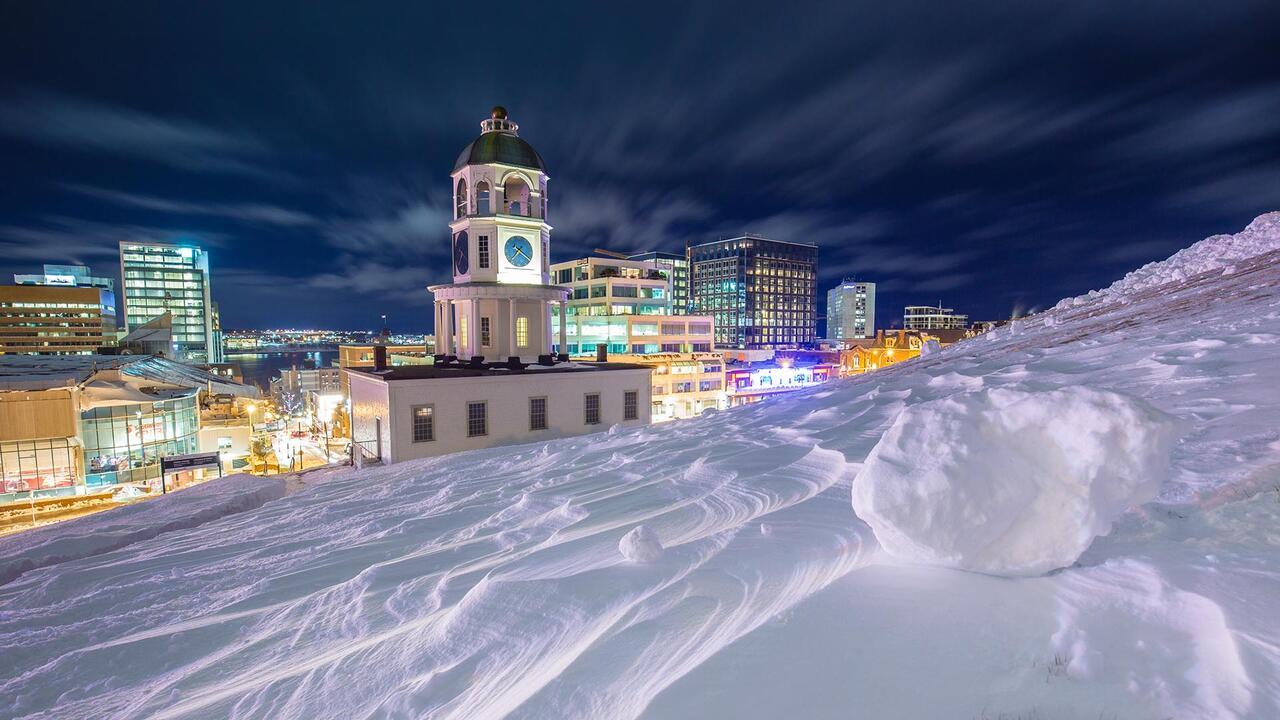 What can I do with 100,000 Aeroplan Points for the Holidays? - Halifax Town-Clock-in-Winter-1920x1080