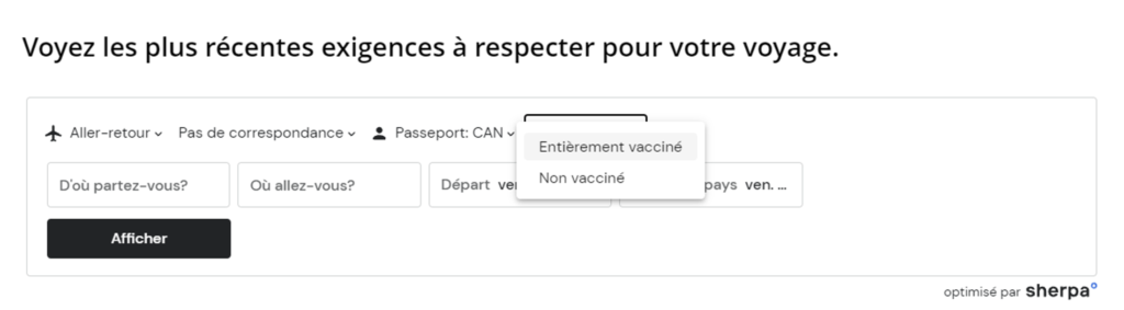 Air Canada Vaccine Status Tool