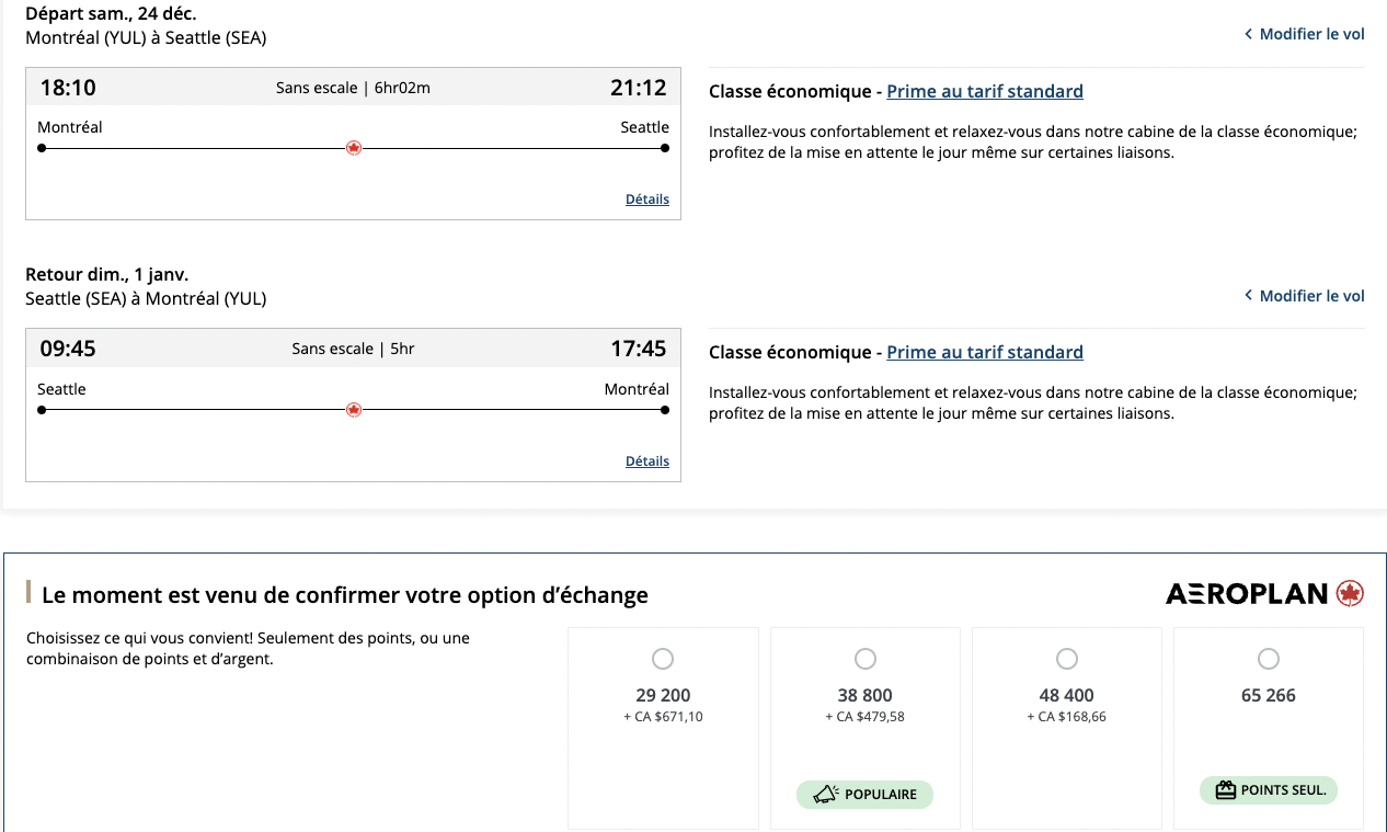 Que faire avec 100&nbsp;000 Points Aéroplan pour les Vacances durant les Fêtes&nbsp;? - Seattle Montreal