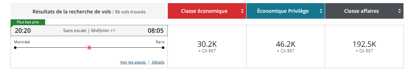 Paying With Rewards Points or Cash: How to Choose? - Exemple Aeroplan YUL-CDG Points