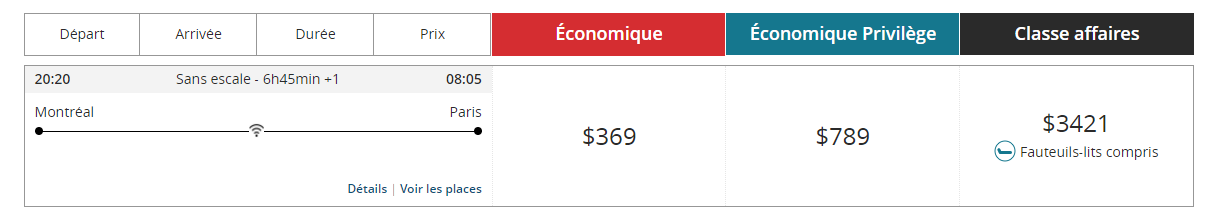 Paying With Rewards Points or Cash: How to Choose? - Exemple Aeroplan YUL-CDG argent