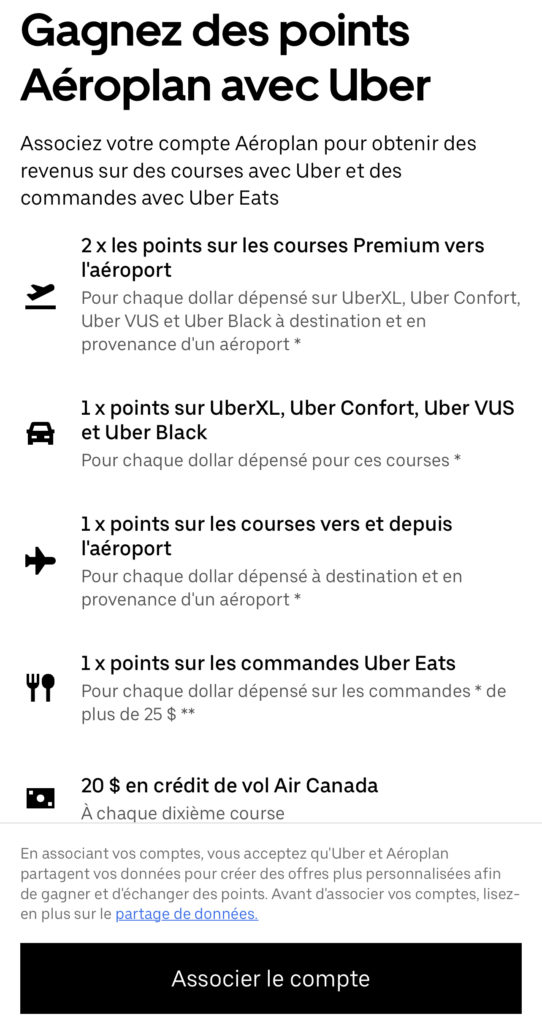 uber lier compte aeroplan fr