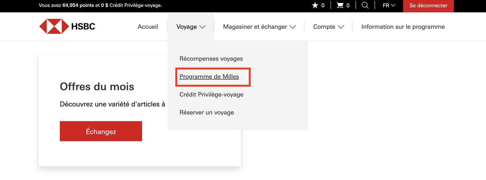 Tutoriel HSBC&nbsp;: Comment convertir les points de récompenses HSBC en miles&nbsp;? - Hsbc Transfert Point Menu Fr