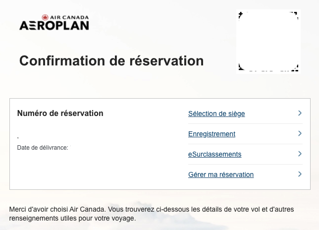 Aeroplan How to book a trip using your points Aeroplan - Confirmation réservation AP