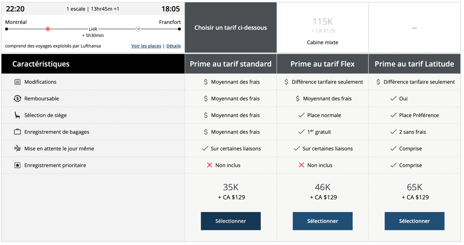 Aéroplan&nbsp;: Comment réserver un voyage avec ses points Aéroplan - FR resultat classe