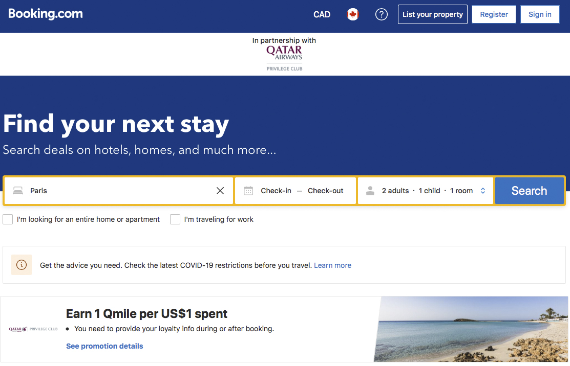 Qatar Airways Privilege Club&nbsp;: Ultimate Guide - Accumulation avec Booking.com
