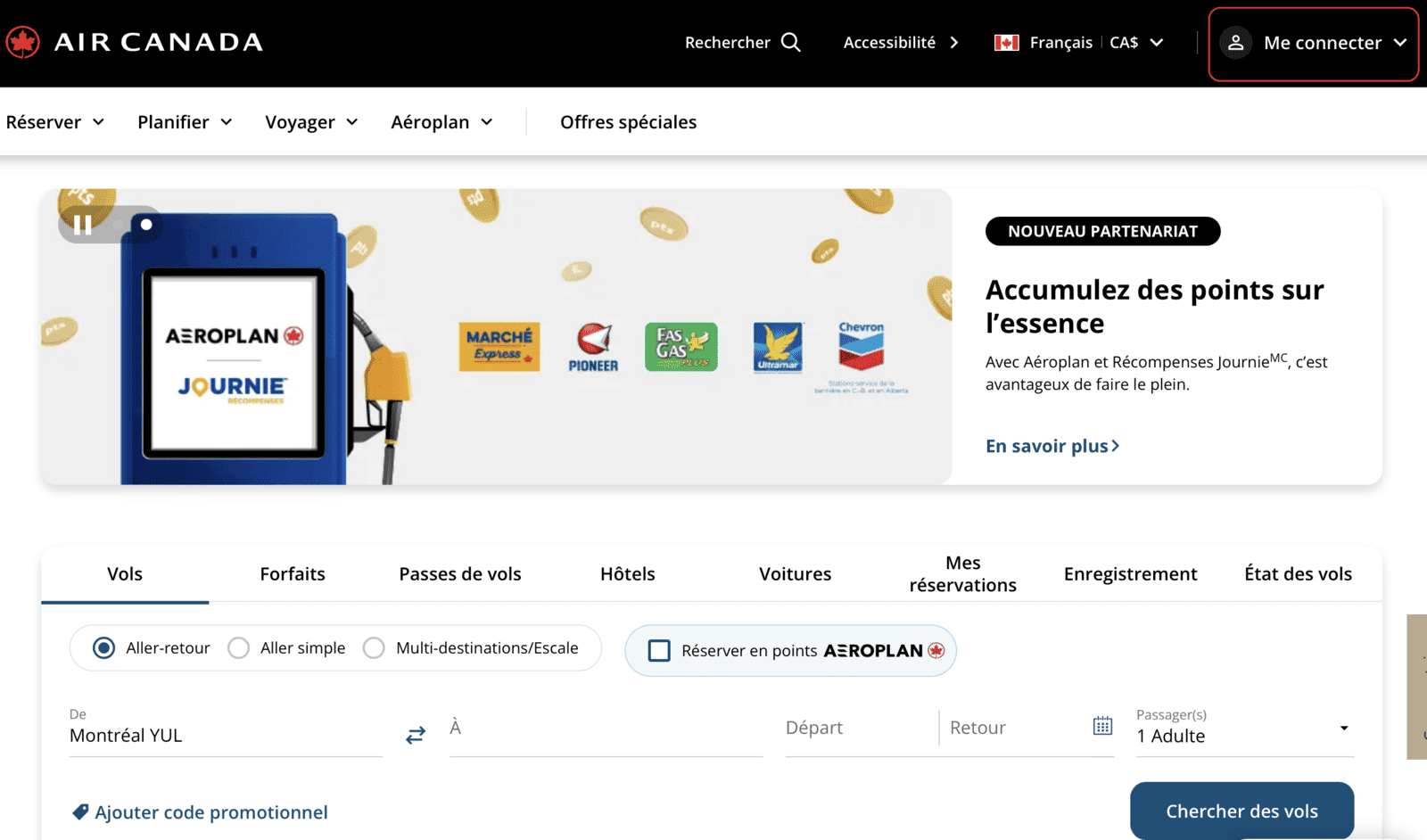 Aéroplan&nbsp;: Comment réserver un voyage avec ses points Aéroplan - page accueil me connecter air canada