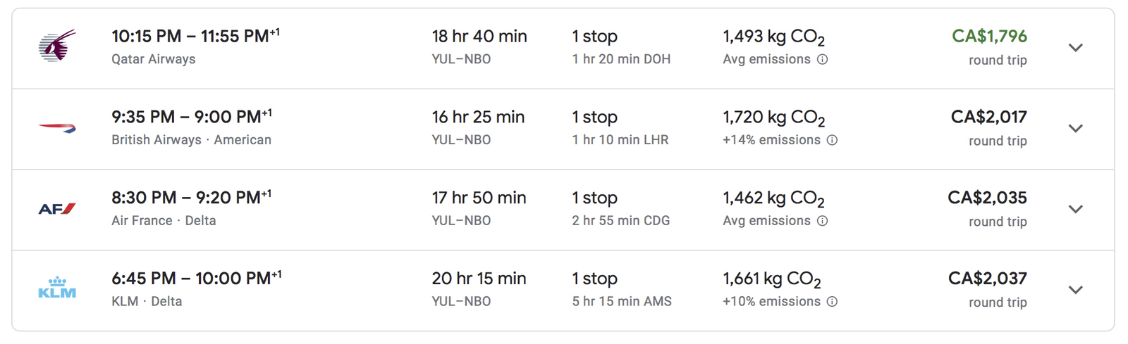 Avios&nbsp;: Les billets primes multi-partenaires Oneworld - YUL NBO Y