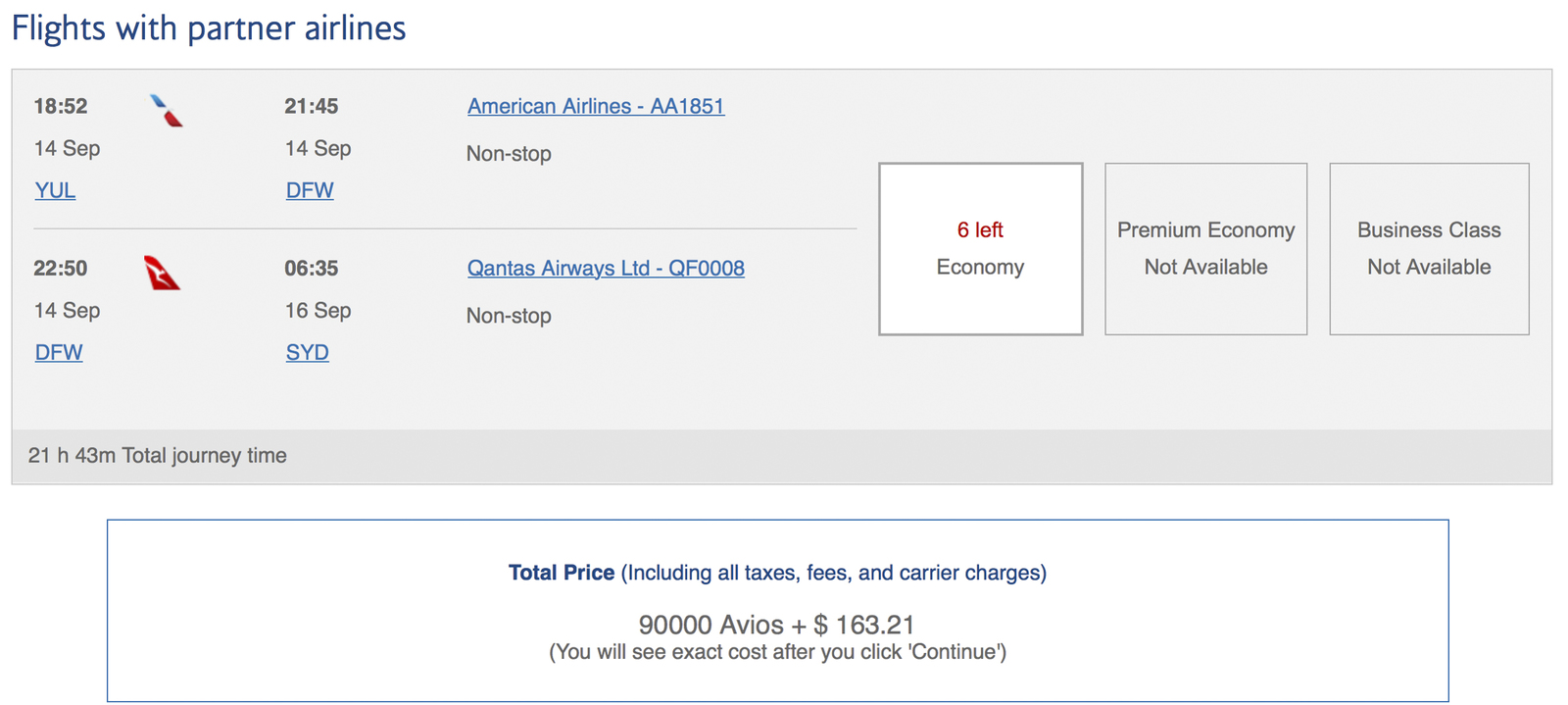 Avios&nbsp;: Les billets primes multi-partenaires Oneworld - YUL SYD sur partenaires