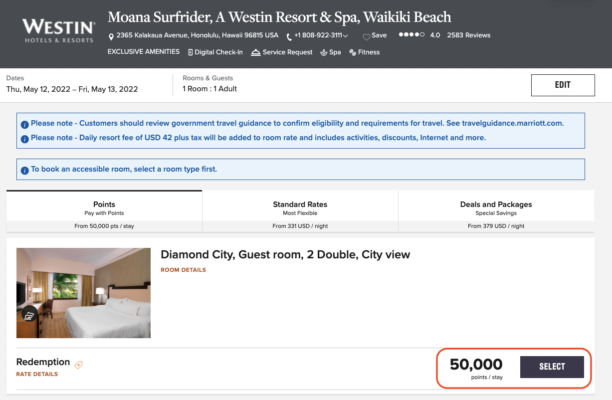 Marriott Bonvoy: Combine Your Free Night Award with Up to 25,000 Points - Marriott points room selection