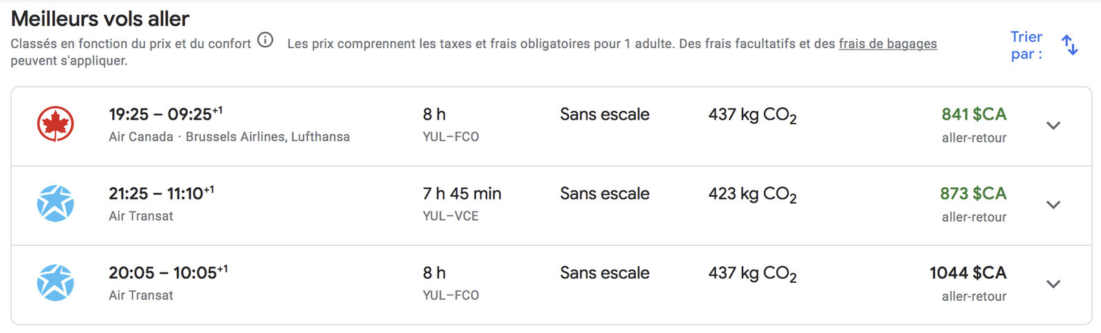 Google Flights: How to find the best flights and fares - Résultats recherche