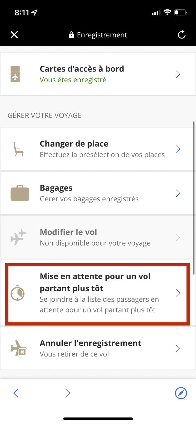Air Canada&nbsp;: How Air Canada same-day standby works - étape 1