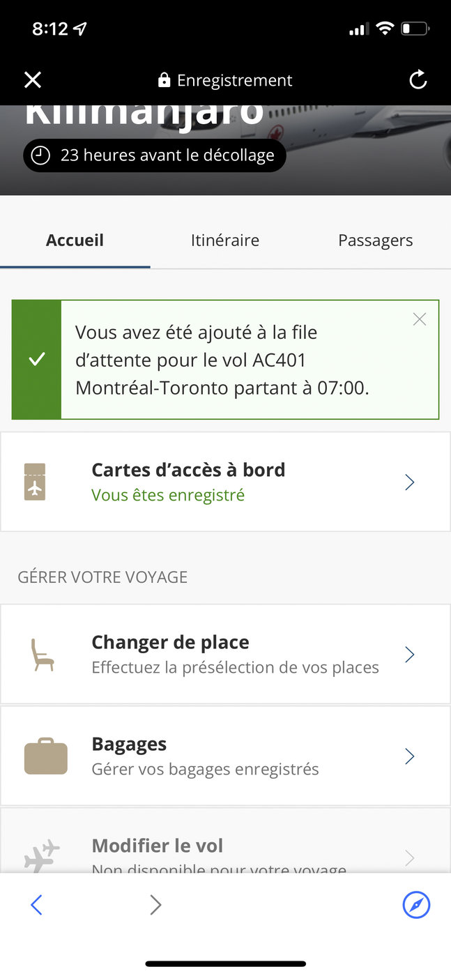 Air Canada : Comment fonctionne la mise en attente Air Canada le jour même - Étape 4