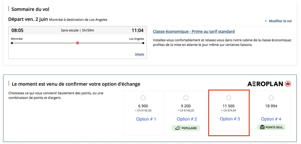 Différences Options Points Aeroplan Argent