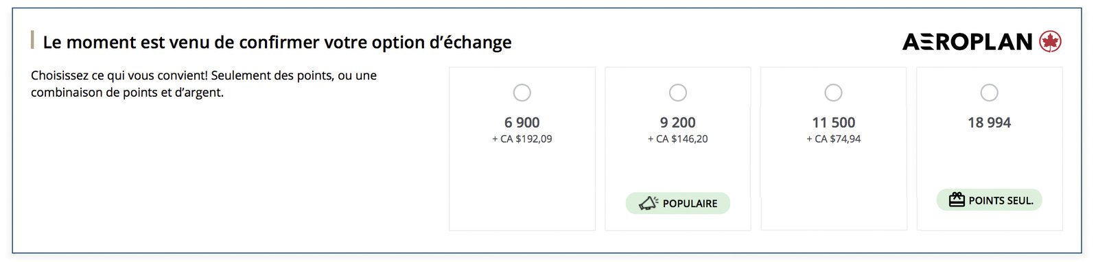 Aeroplan points + cash: the different redemption options - argent-2