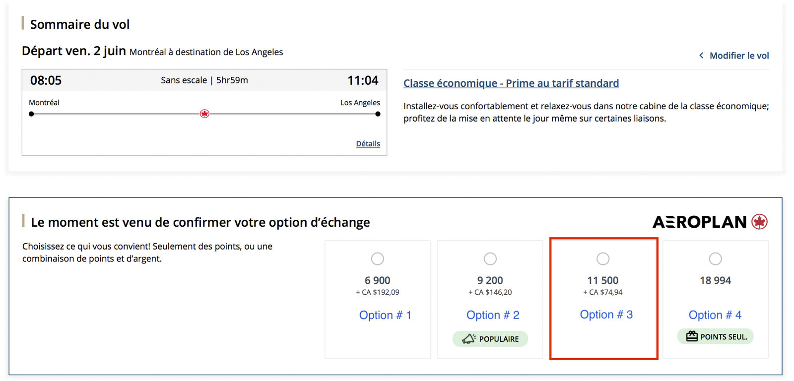 Aeroplan points + cash: the different redemption options - argent